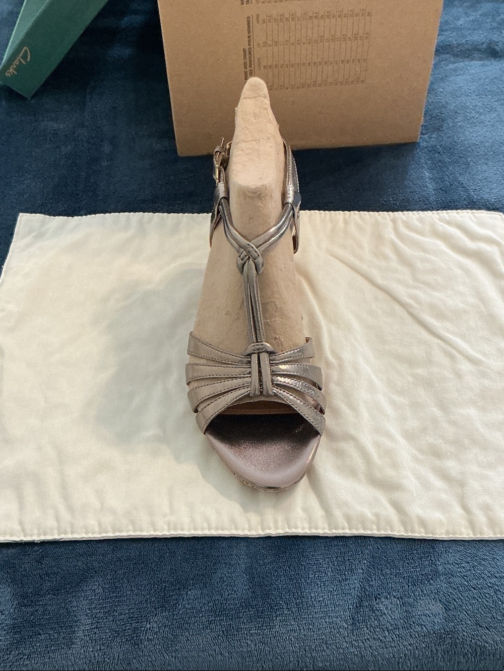 Clarks Metallic Taupe Wedge T-Strap Sandal